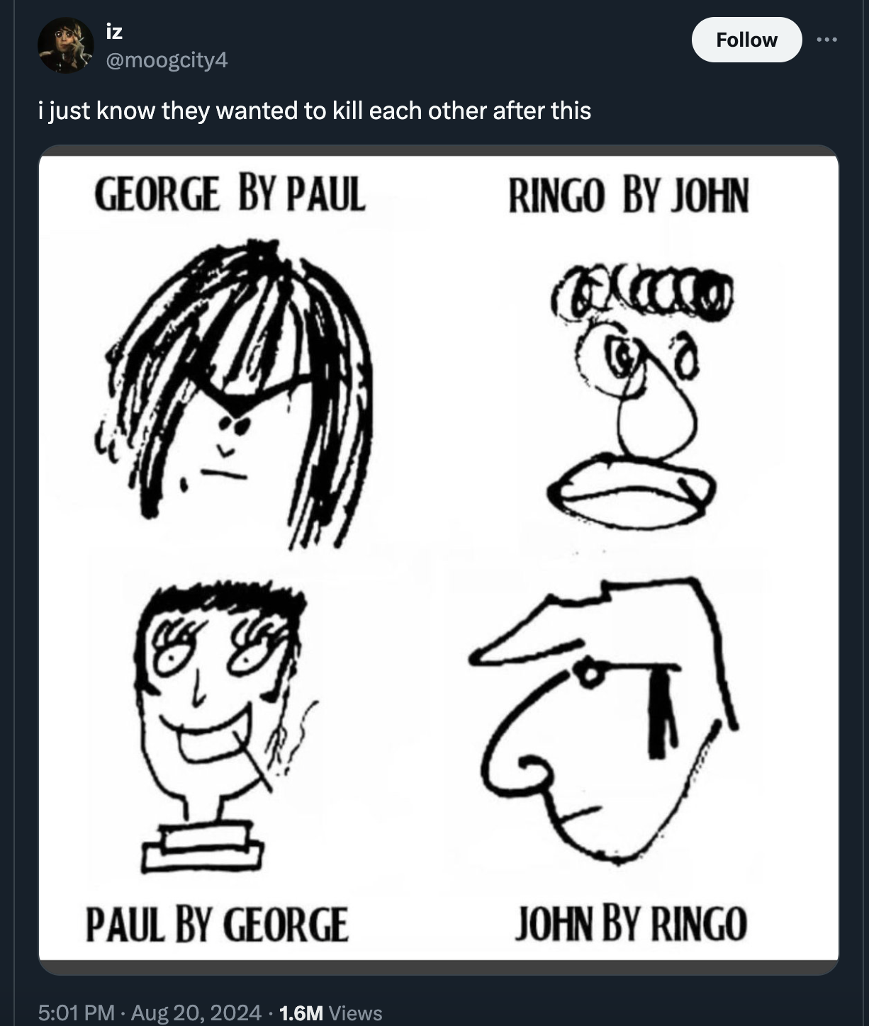 beatles drawings of each other - iz i just know they wanted to kill each other after this George By Paul Ringo By John 30 Paul By George 1.6M Views John By Ringo